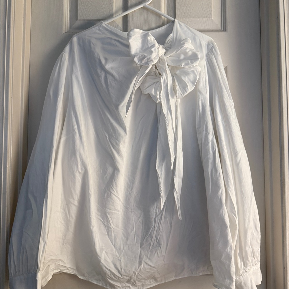 Anthropologie Maeve White Double Bow Detail Top